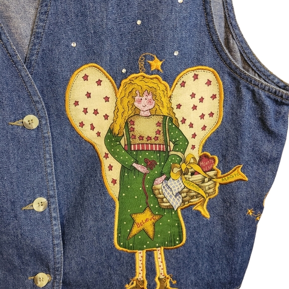 The Quacker Factory Women's Vest Sleeveless Denim Blue Angels Size Large. - Picture 4 of 9